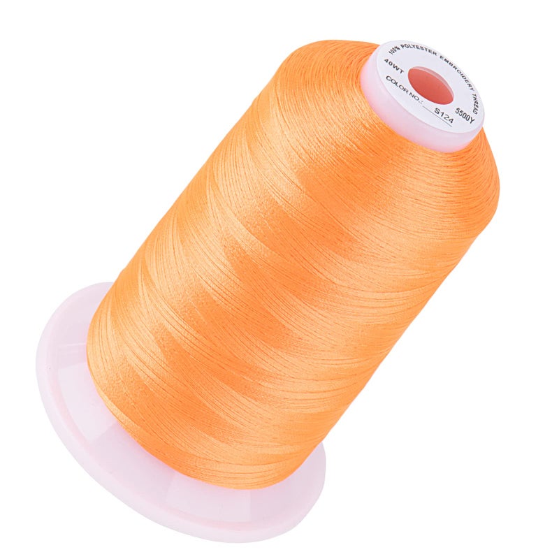 Simthread 5500Yds Embroidery Thread, 5000M High-Yardage 40WT 100% Polyester Thread - 170+ Vivid Colors, High-Speed Rated - Compatible with Brother, Singer, Janome & More - Neon Orange S124 - Image 1